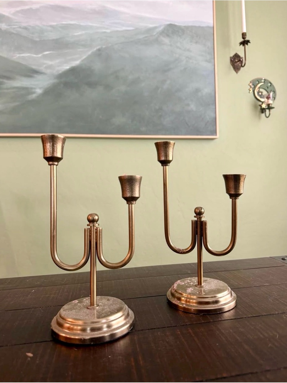 Brass Finish 3-Arm Candelabra Pair - Home Accents